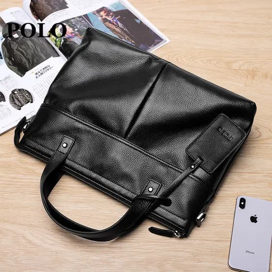 Polo masculino maleta de couro genuíno negócios primeira camada bolsa Horizontal masculina grande capacidade Shou