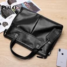 Polo masculino maleta de couro genuíno negócios primeira camada bolsa Horizontal masculina grande capacidade Shou
