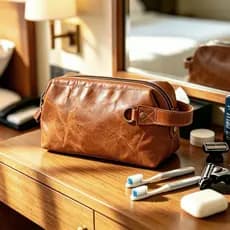 Estilo Retro primeira camada de couro Universal embreagem negócios lazer viagem saco higiene pessoal marrom zíper saco a