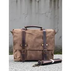 Bolsa de ombro retrô americana, bolsa mensageiro de lona com cera de óleo, à prova d'água, cavalo louco, couro, Casual,