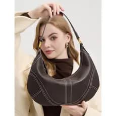 2026 novo estilo primeira camada de couro crescente saco feminino axilas saco de couro genuíno hobo saco simples All-Mat