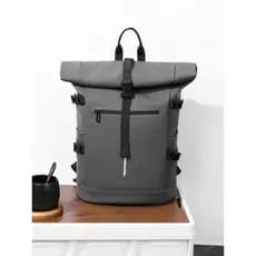 Mochila masculina de cor sólida, mochila de viagem leve de grande capacidade, boca de rolo da moda, bolsa de computador