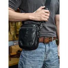 Bolsa Diagonal de couro genuíno masculina de primeira camada, bolsa pequena japonesa pequena, bolsa para celular, bolsa