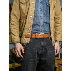 Cinto masculino áspero Retro dupla face couro puro costurado à mão cinto engrossado couro genuíno latão novo estilo calç