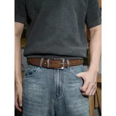 T na moda único retro masculino cinto de couro angustiado pino de aço inoxidável fivela cinto masculino retro moda cinto