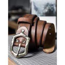 Primeira camada de couro artesanal americano Retro branco cobre couro genuíno angustiado simples geral Jeans cinto de co