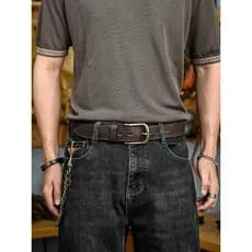 Estilo americano único Retro motocicleta primeira camada de couro Jeans masculino com cara resistente usar ferradura pin
