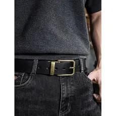 F primeira camada de couro genuíno masculino cinto preto Denim estilo negócios Sven All-Match cinto Casual calças brilha