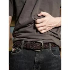 Cinto de couro masculino retrô áspero grosso, padrão de martelo, fivela de latão, cinto masculino com padrão de pescoço