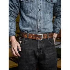 Feito à mão velho americano Retro Ami cáqui vegetal curtido primeira camada de couro masculino cinto de couro esculpido