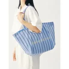 Vaticano flor sussurro grande capacidade aberto listrado bolsa de ombro feminino simples sacola de pano literário fresco