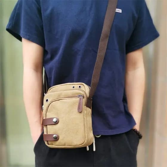 Verão Commuter bolsa de ombro masculina Street Wear pequena carteira de lona Casual telefone móvel Mini Retro pequena mo