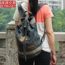 Versão coreana feminina mochila Casual Retro estudante mochila masculina Denim saco com cordão balde mochila saco de via