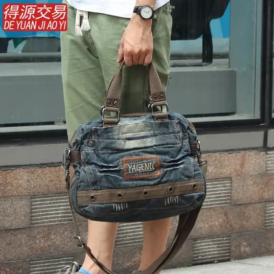 Frete grátis masculino Retro Denim bolsa bolsa feminina Diagonal bolsa de ombro Casual maleta de negócios versão coreana
