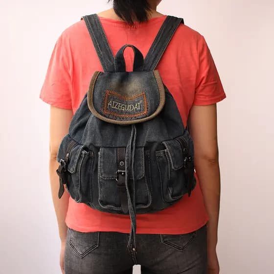 Novo estilo versão coreana bolsa feminina estilo Retro Denim mochila moda All-Match Casual cordão saco de escola ins ten
