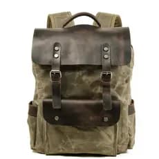 Mochila para computador ao ar livre, estudante, à prova d'água, algodão puro, encerado, oito resíduos, lona com primeira