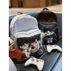 Qminica na moda jogar 20cm saco do bebê mochila dor grande capacidade feminino Casual bidimensional transparente Outing