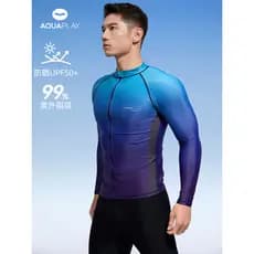 Anbolai Maiô masculino com zíper, calças de manga comprida, protetor solar masculino, roupa de água-viva