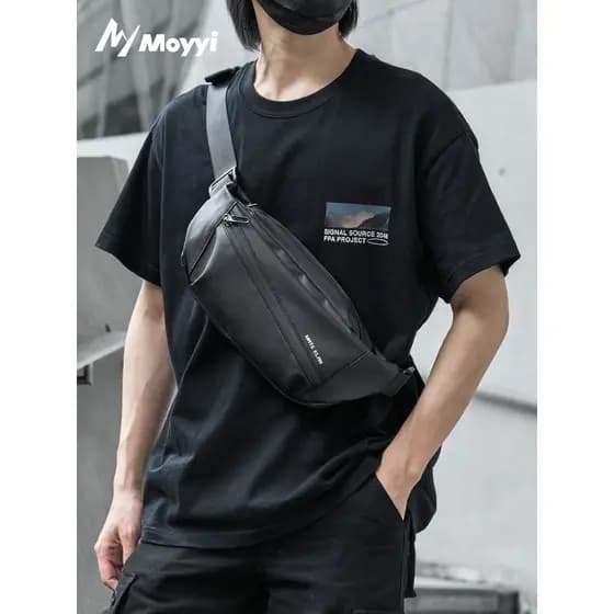 Bolsa masculina bolsa de ombro mensageiro na moda funcional bolsa de peito de couro motocicleta equitação Commuter peque
