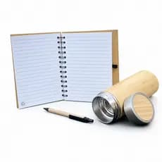 Caderno Ecológico com Caneta + Garrafa Térmica 350ml - Kit Caderno e Garrafa