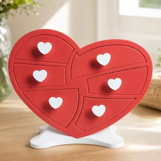 Porta Joias Coração Impresso em 3D Organizador com 6 Gavetas Presente Criativo - Porta Joia de Coração Gavetas do Amor