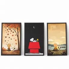 Kit Quadros Decorativos Snoopy 3 Peças 30x18cm MDF 3mm Arte com Impressão UV