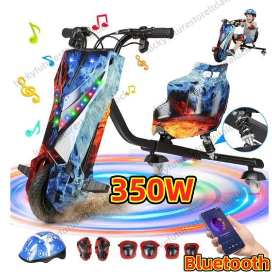 350W Bicicleta Drift Elétrica Infantil 6,5" E 8" Bluetooth Com Kit De Proteção Bivolt
