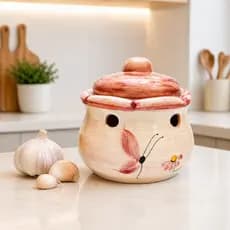 Porta Alho de Cerâmica com Tampa Premium / Pote Para Alho P/ Cozinha Decoração Presente
