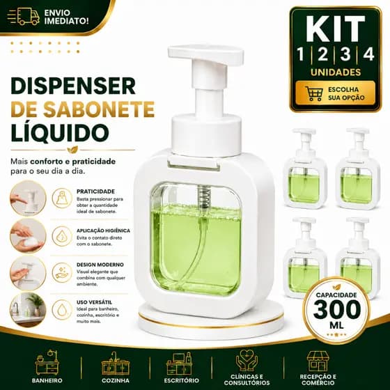 Dispenser Porta Sabonete Líquido 1/2/3/4 Branco Transparente Manual 300ml Para Banheiro Cozinha Lavabo Recarregável