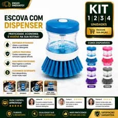 Escova Lava Louças com Dispenser 1/2/3/4 Detergente Integrado Multiuso Cozinha Pia Panelas Pratos Limpeza Profunda