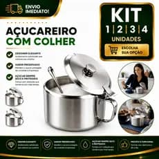 Açucareiro Inox Com Tampa E Colher 1/2/3/4 240ml Para Açúcar Condimentos Cantinho Do Café Cozinha Restaurante