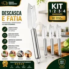 Descascador 22cm 4 em 1 Aço Inox 1/2/3/4 Multifuncionais Descasca Fatia Descama Peixes e Abre Garrafas