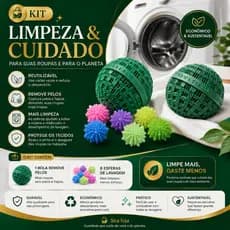 Eco Bola de Lavar Roupas Ecológica + 8 Esferas de Lavagem Reutilizáveis Economia de Sabão Preserva Tecidos e Cores