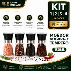 Moedor Manual 1/2/3/4  De Sal E Pimenta 180ml Recipiente Em Vidro Com Espessura Ajustável