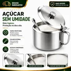 Pote Açucareiro Inox Com Tampa E Colher 240ml Pequeno Para Açúcar E Condimentos Cozinha Gourmet
