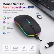 Mouse Sem Fio RGB Recarregável 2.4GHz LED Colorido Notebook PC Kit com 3 Unidades
