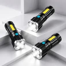 Kit 3 Lanternas Recarregáveis 4 LEDs COB Lateral Para Camping Pesca e Emergência
