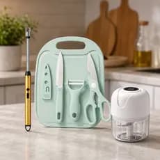 Kit Cozinha Completo Acendedor Plasma USB Processador de Alho Tábua Faca Tesoura Descascador