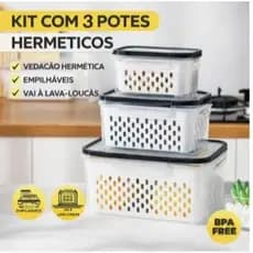 Kit 3 potes Organizadores Geladeira Organizador Alimentos Vegetais Cozinha Moderna