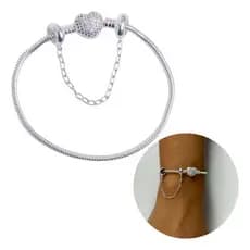 Pulseira De Berloque Prata 925 Coração Com Trava De Segurança de Brinde Pulseira + Trava Gratis