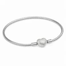 Pulseira Prata 925 Original Pulseira Para Berloques Coração Cravejado Zirconia Prata 925