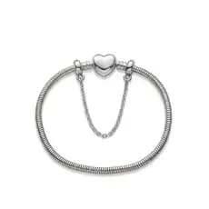 Pulseira De Berloque Coração Prata 925 Banhada + Trava De Segurança de Brinde Banho Prata 925