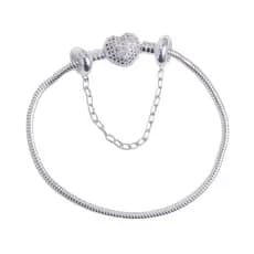 Pulseira para Berloques Coração Prata 925 Original + Trava De Segurança de Brinde Pulseira Feminina