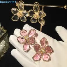 BACK2LIFE1 Brincos De Flor De Cristal , De Noiva De Luxo Strass De Festa