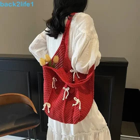 BACK2LIFE1 Bolsa De Ombro De Malha , Lazer Com Laço , Sacola Boêmia De Crochê Oco Para Meninas