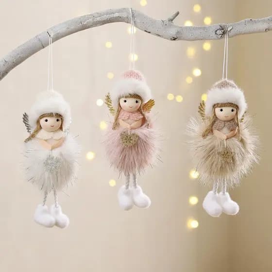 18 CM Anjo de Natal Pingente Chapéu de Pelúcia Anjo Menina Boneca Decoração de Festa de Natal