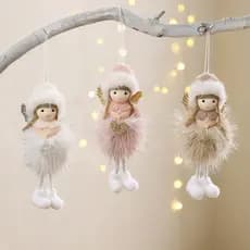 18 CM Anjo de Natal Pingente Chapéu de Pelúcia Anjo Menina Boneca Decoração de Festa de Natal