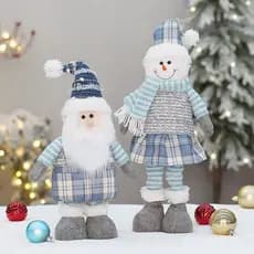 Decoração de Natal Boneca de Boneco de Neve Xadrez Azul Papai Noel Exibição de Janela Alce