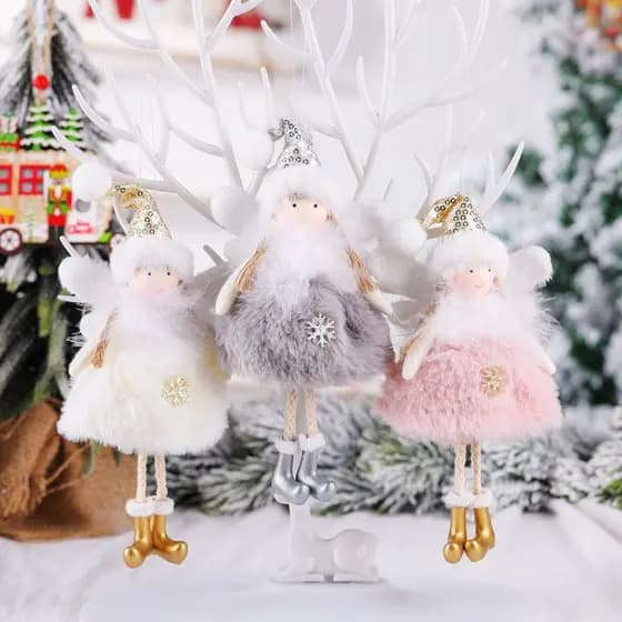 24 CM Pena de Natal Anjo Menina Decoração de Árvore de Natal Decoração de Casa de Natal