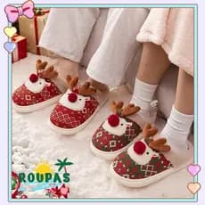 Chinelos Internos ROUPAS Christmas Deer , De Natal Femininos De Algodão Antiderrapantes De Inverno , Quentes E Confortáv